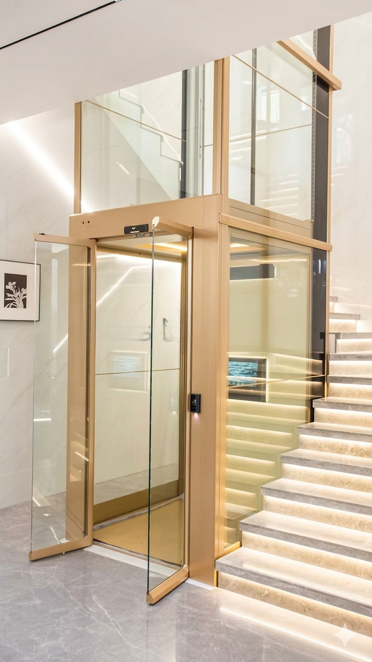 Mẫu thang máy mini cho gia đình vừa tiết kiệm diện tích vừa sang trọng