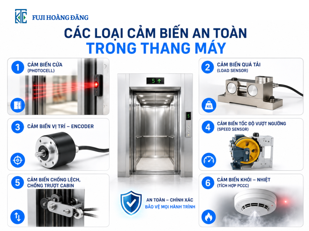 Các loại cảm biến an toàn thang máy có trong các loại thang máy
